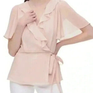 Calvin Klein Top Blush Chiffon Ruffled Faux Wrap Women’s Size XL/ EG /TG NWOT